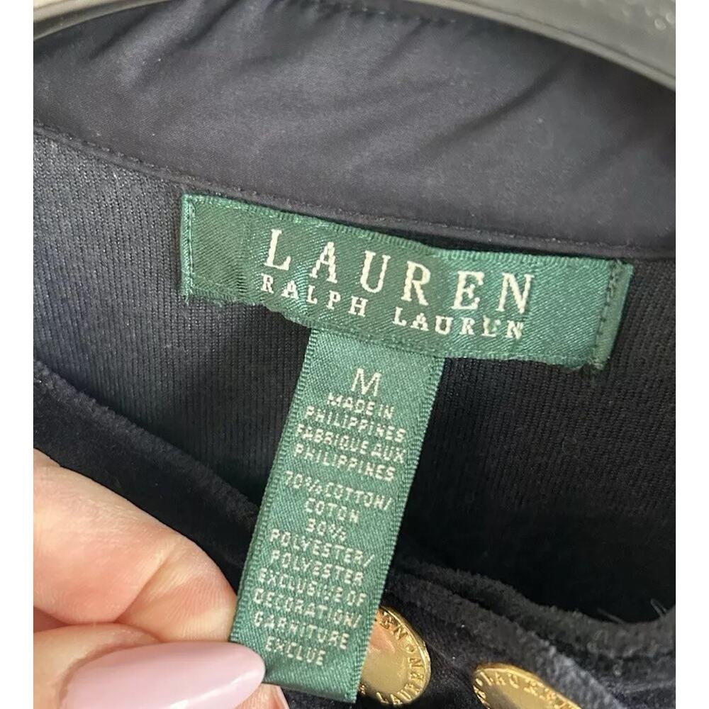 Lauren Ralph Lauren Velour Moto Jacket Womens M Navy Zip Biker Velvet - Picture 2 of 14